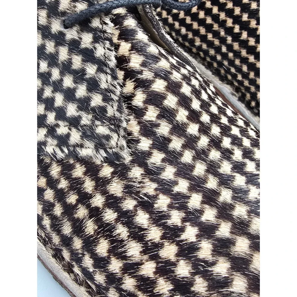 Handcrafted Houndstooth Pony Hair Desert Boots Mens Black Tan Crepe Sole‎ YMC